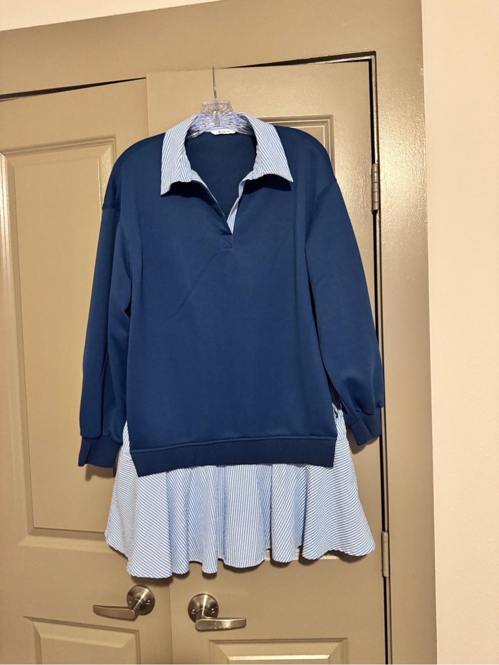 Blue Layered Sweat Shirt-Collar Tunic